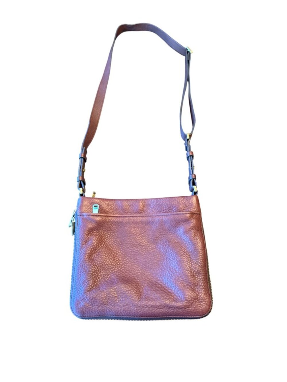 Fossil Brown Leather Crossbody‎ Bag With Adjustable Strap & Zipper Closure
